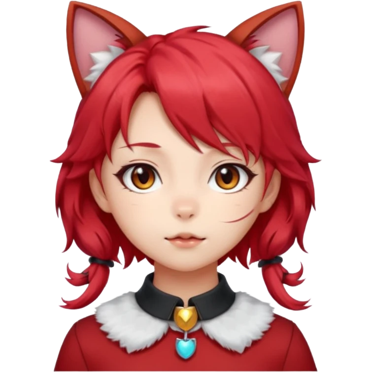 very cute anime cat-girl with cat ears, red blowing hair emoji