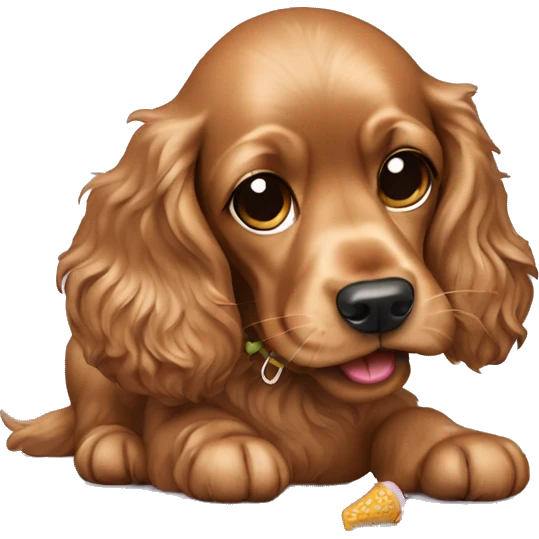 Light brown cocker spaniel eating a shoe emoji