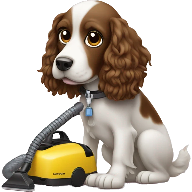 spaniel in hands with a Kärcher vacuum cleaner emoji