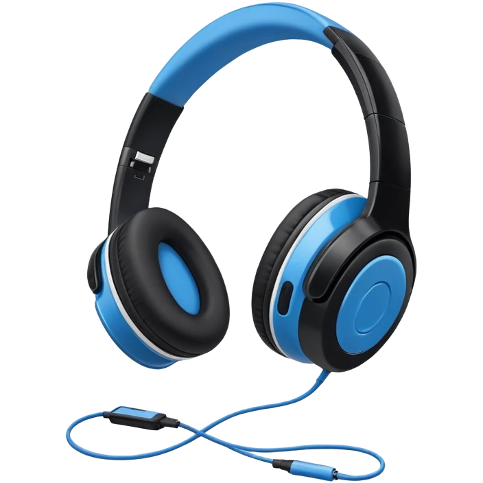 A side profile view of a pair of Black and blue and white wireless headphones emoji