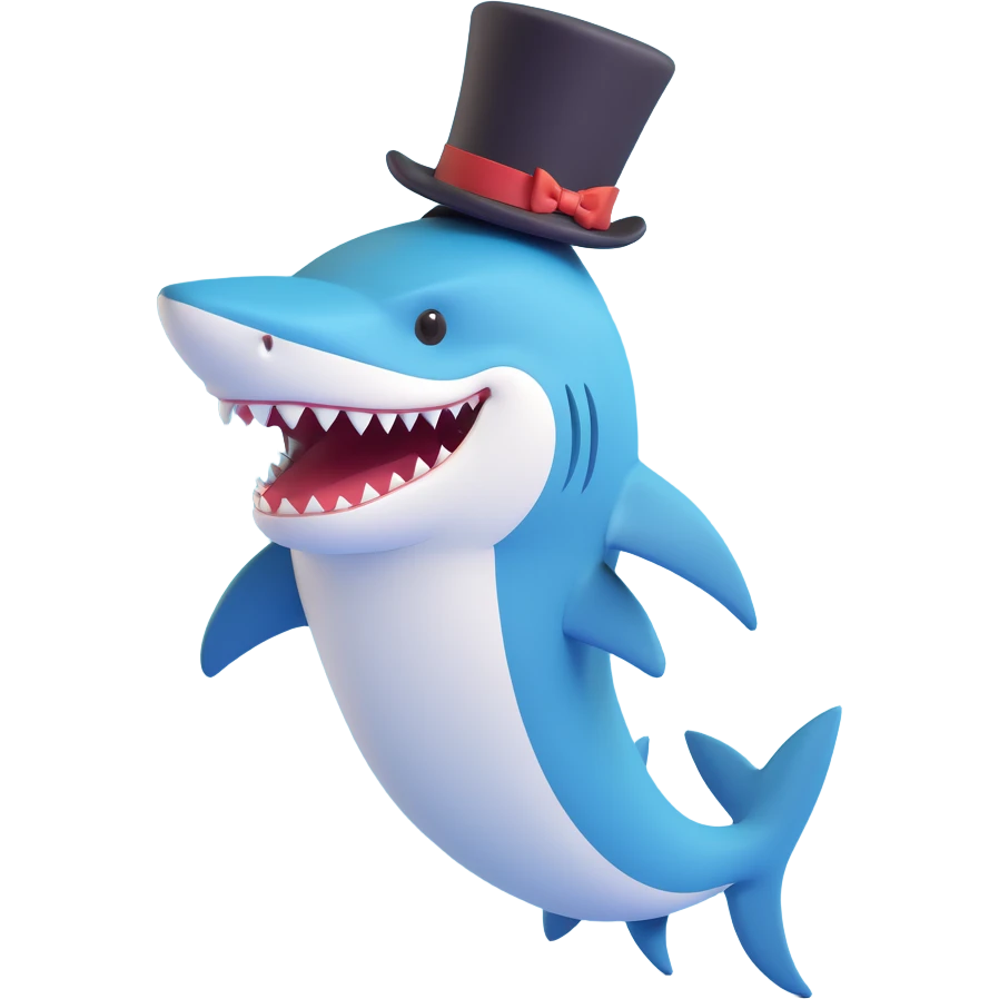 stylized shark with a tall top hat, whimsical look emoji