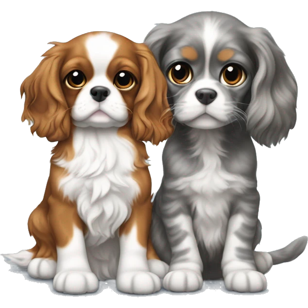 Cavalier King Charles Spaniel puppy sits next to a British gray tabby cat emoji