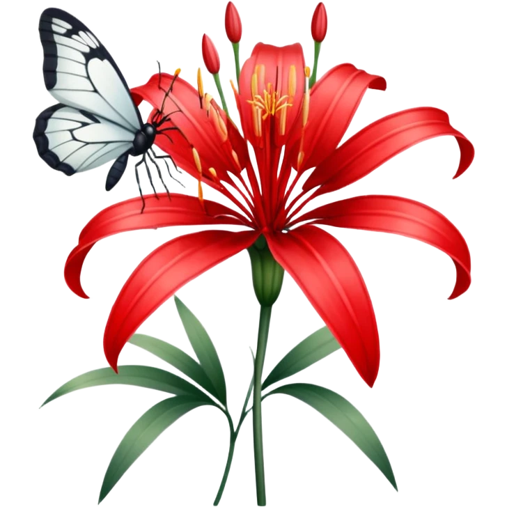 Red spider Lilly with white butterfly  emoji