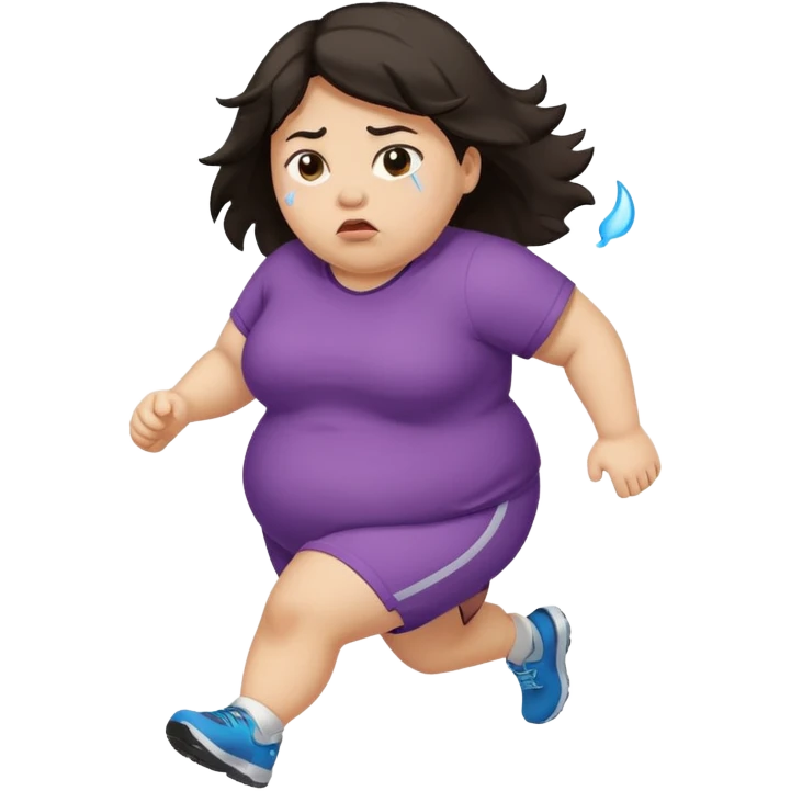 Sad fat girl running dark hair emoji