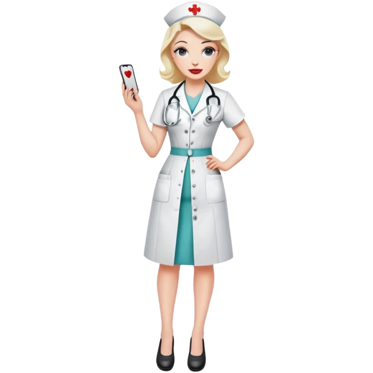 feminine doctor full body, pale skin, nurse pin up clothes emoji