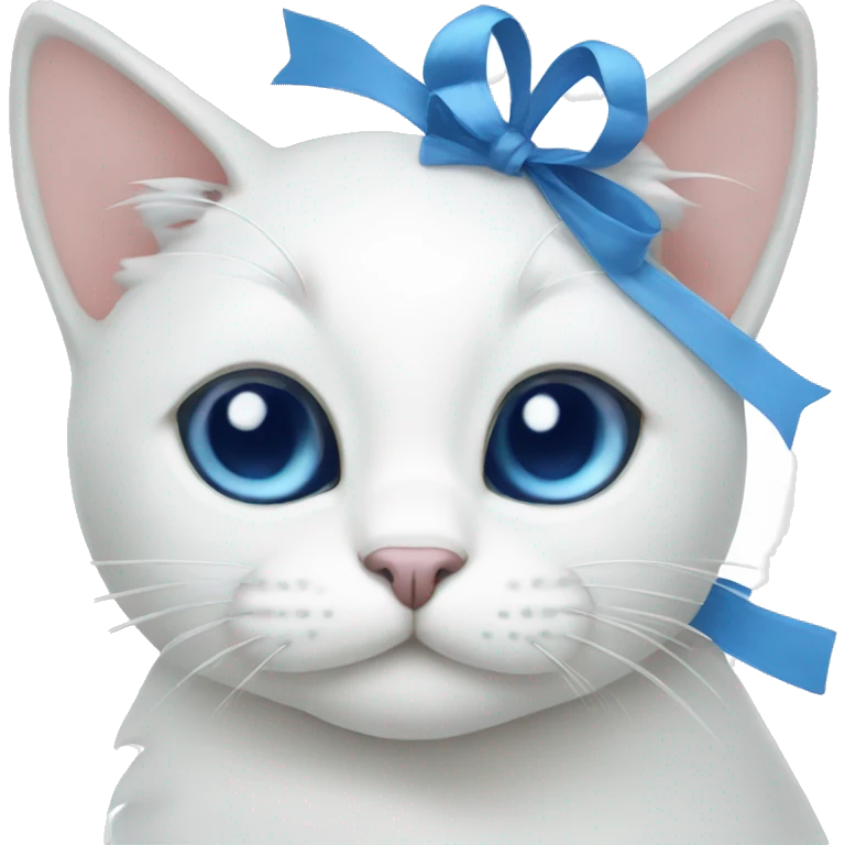 White cat with a blu bow emoji