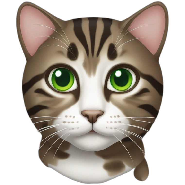 Dark Brown and white tabby cat with green eyes emoji