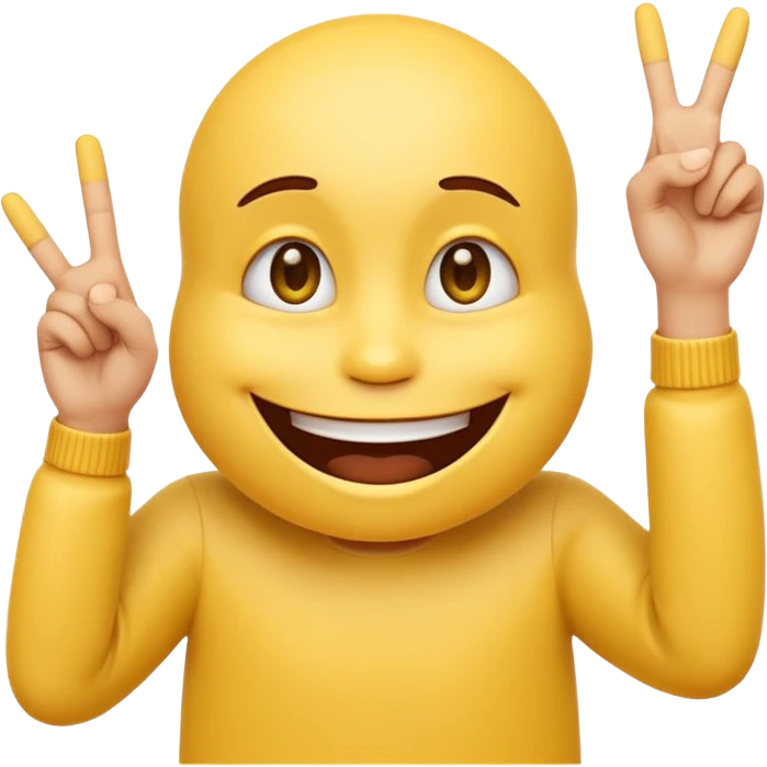 A 2D cartoon-style yellow emoji with a mischievous smile, shaped eyes, and both hands pointing upward with index fingers.  clean digital style, and a fun, dancing expression. Style similar to children’s drawing tutorials, dancing expression. No background, isolated on white.  emoji