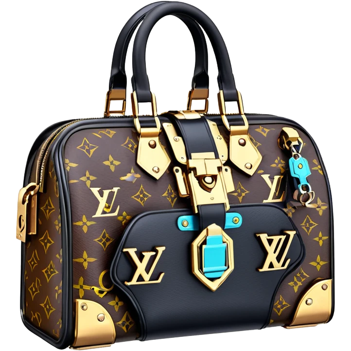 8k, 8000x7000 pixels, Isolated, 3d render. highly detailed cyberpunk fantasy theme and color scheme of a luxurious Louis Vuitton bag emoji