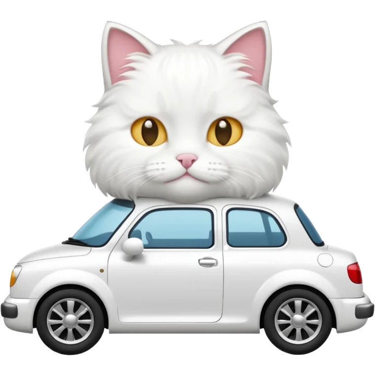PLease create a small emoji the size of 🚗 featuring a white cat on a white car. emoji
