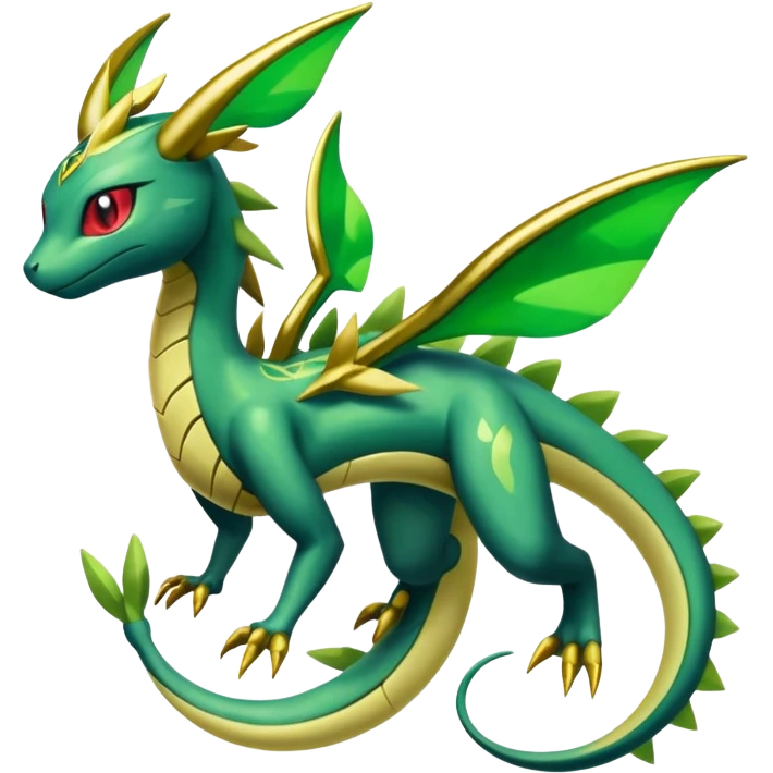 Shiny 4-legged Electrike-Rayquaza-Flygon-Virizion-Zygarde-Leafeon-fusion, full body emoji