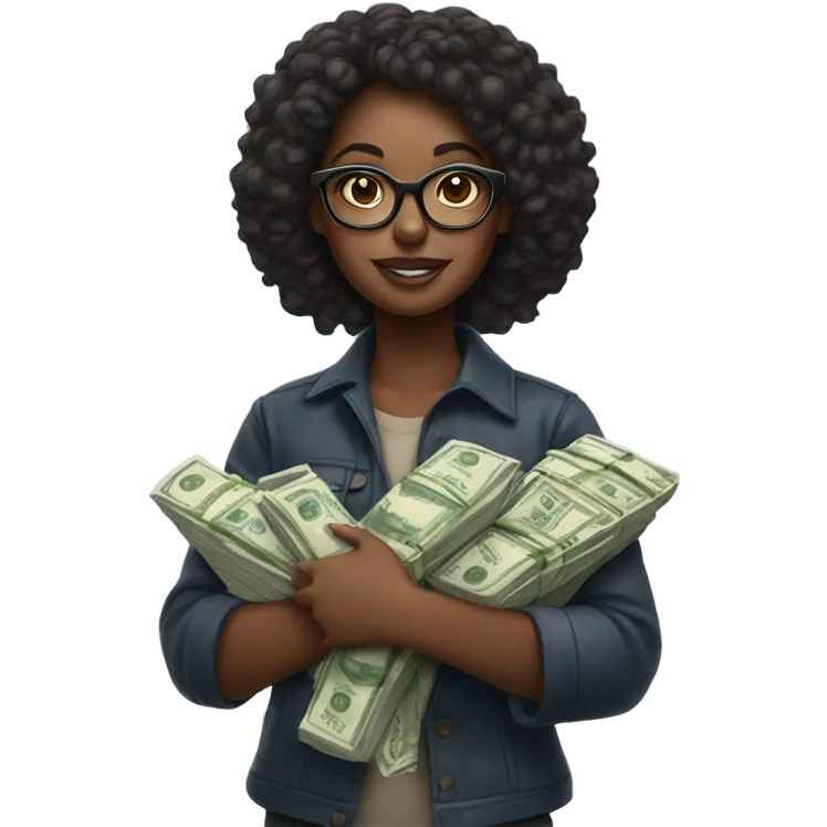 Black girl with glasses with money  emoji