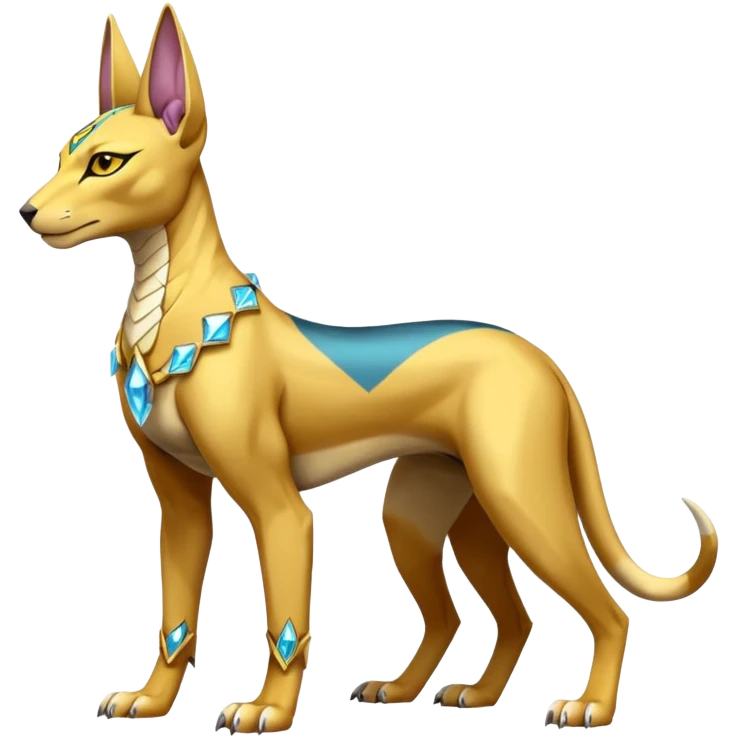Modern futuristic shiny diamond colorful Anubis-Sphynx-Lombax-Zeraora-Renamon-fusion (full body) emoji