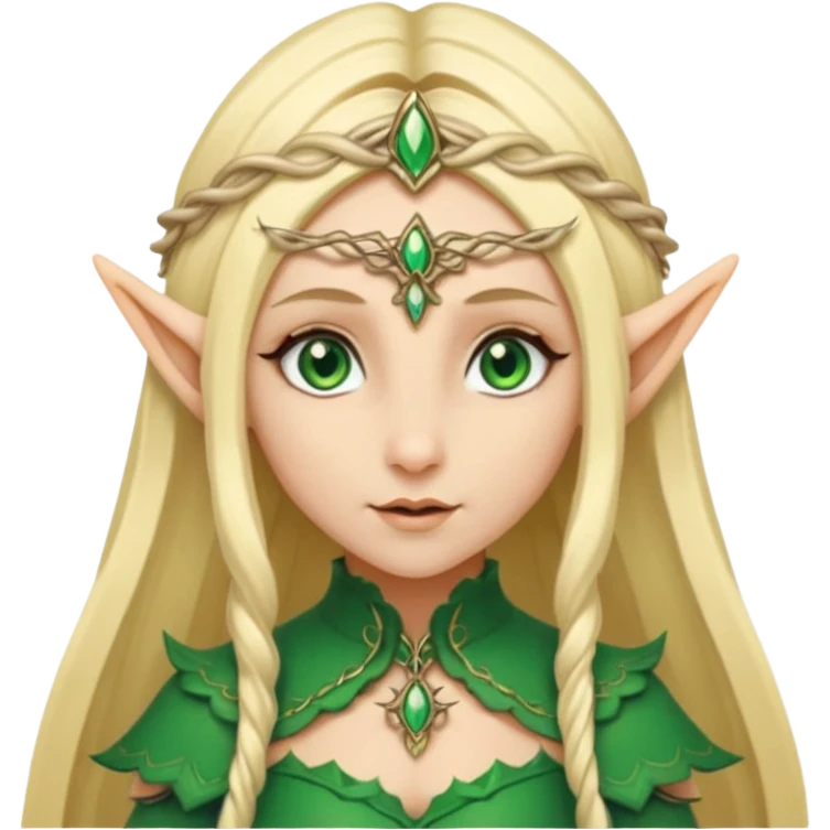 a girl elf with very long blond hair and a twisted headpiece, she's got pointy ears emoji