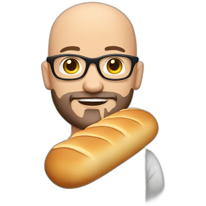 bald guy with bread in glasses with a beard and bread emoji