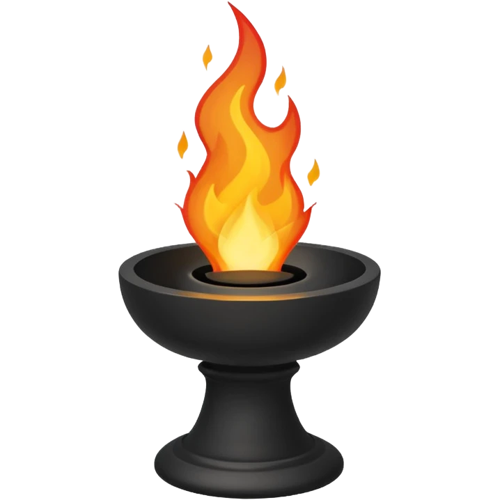 A minimalist stone pedestal with a tall rectangular base and a shallow black bowl on top, designed as a modern torch or brazier. Bright flames rise from the bowl emoji