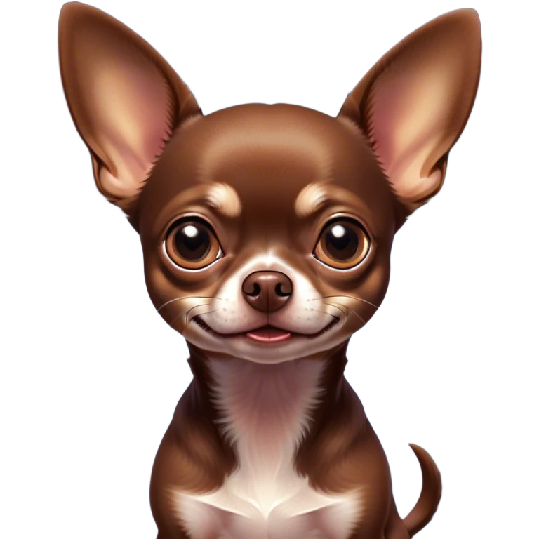 Cinematic Comical Chocolate Short Haired Chihuahua Portrait Emoji, Head tilted dramatically with an exaggeratedly shocked or offended expression, short chocolate fur with a rich, glossy finish, wide, expressive dark eyes filled with exaggerated disbelief, Simplified yet hilariously expressive features, highly detailed, glowing with a slightly sassy glow, high shine, dramatic yet playful, stylized with an air of attitude, bright and endearing, soft glowing outline, capturing the essence of a sassy and over-the-top pup, so meme-worthy it feels like it could side-eye its way into internet fame instantly! emoji