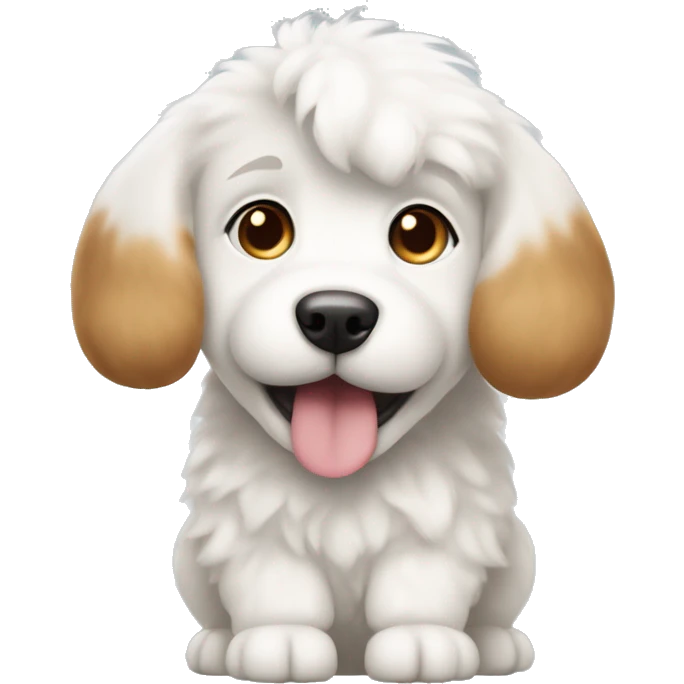 ovable, fluffy white puppy with a tail resembling a cinnamon roll. emoji