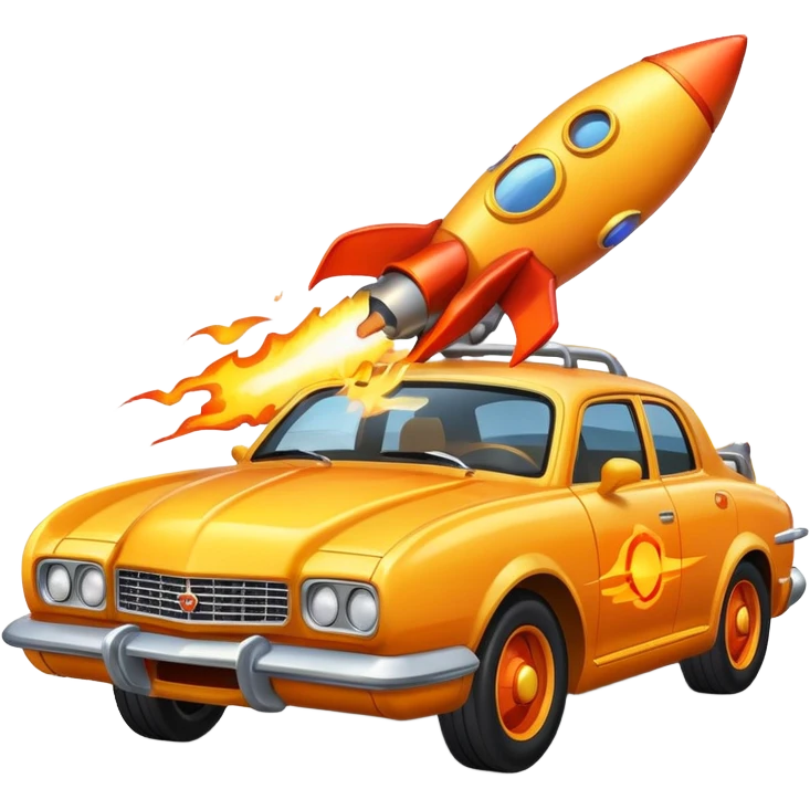 car with a rocket engine on the trunk with fire coming out of it emoji