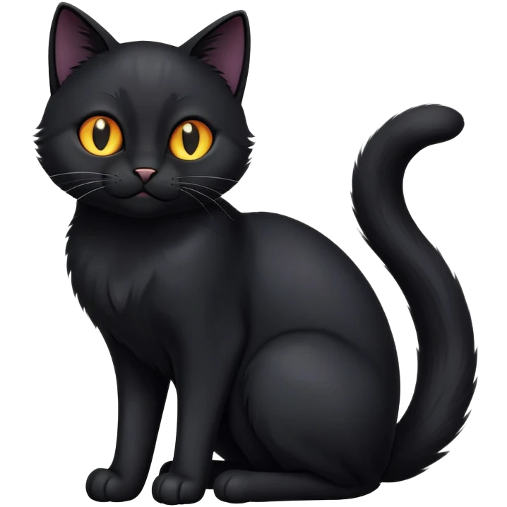 cinematic-[black cat]-realistic-full-body-sitting-emoji,-tail-curled-playfully-around-its-paws,-head-tilted-dramatically,-sleek-[black]-fur,-simplified-yet-hilariously-adorable-features,-highly-detailed,-glowing-with-an-almost-sarcastic-glow emoji