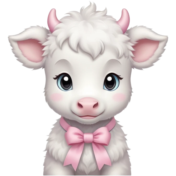 White baby calf with pastel pink ribbon around neck emoji