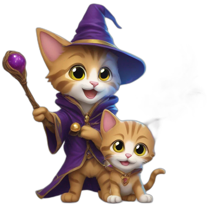 Two kittens wizards cast a spell emoji