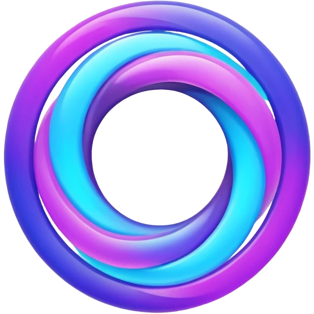Futuristic retry symbol for a game: glowing circular energy ring with a rotating neon core, vibrant blue and violet Virtuosa colors, smooth soft shapes like a friendly floating orb, dynamic swirl effect suggesting a restart. Playful, modern, high-tech. No text. Full background. emoji