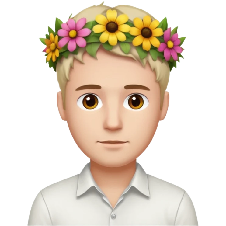 Man with flower crown and white shirt, half body emoji
