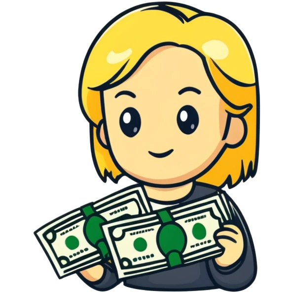blonde girl with cash emoji