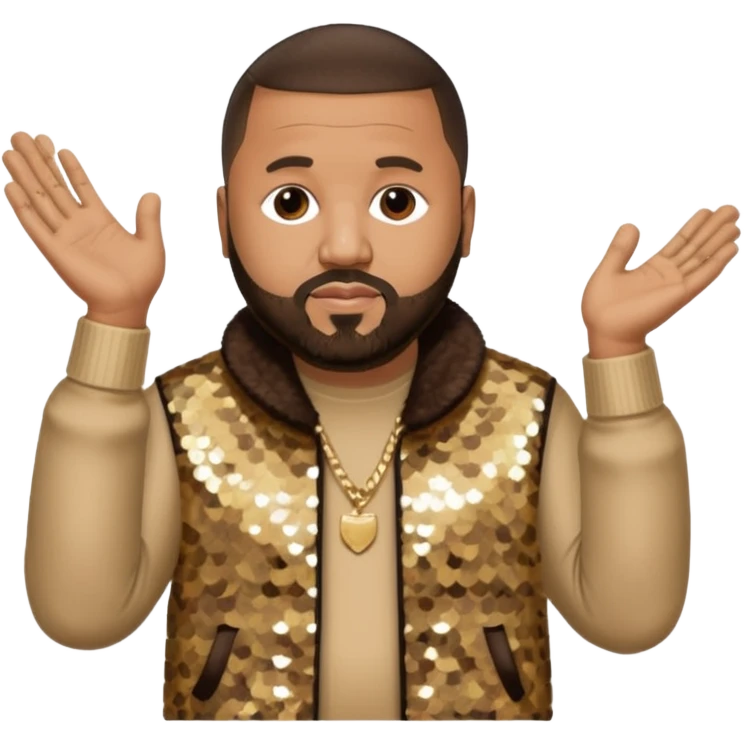 DJ Khaled with dark brown hair, beige sequin outfit emoji