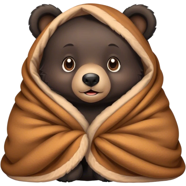 Disney-style cute black bear cub in blanket emoji