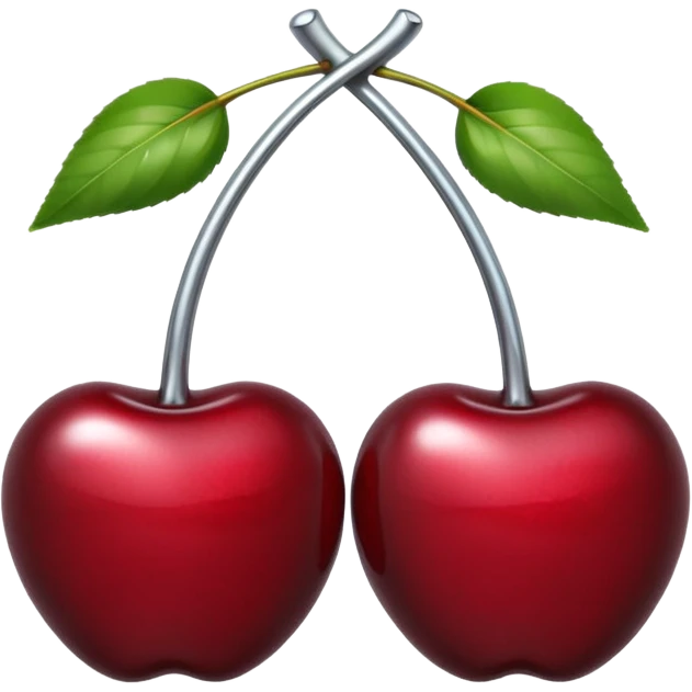 A pair of cherries emoji made of liquid silver chrome, smooth rounded shapes, glossy metallic surface, subtle sensual vibe, luxury sexy aesthetic, iOS emoji style, centered, clean white background emoji