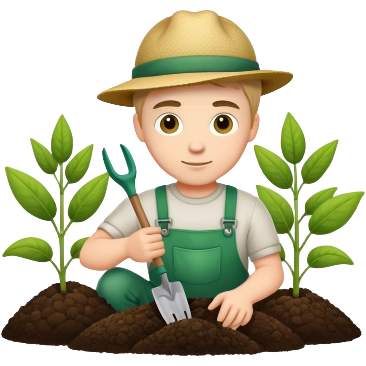 diligent young white male gardener planting emoji