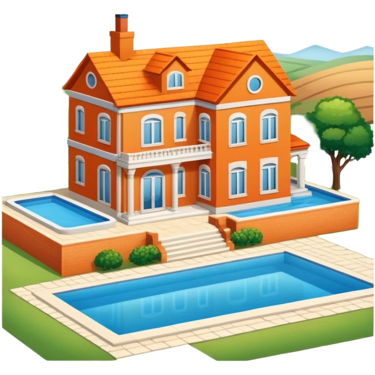 half brick half orange countryside mansion with swimming pool emoji