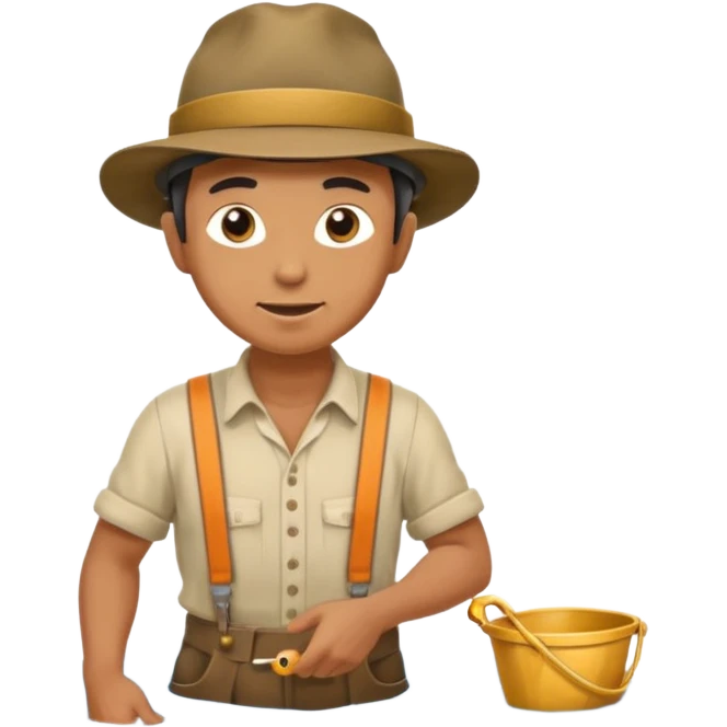 create a gold miner panning for gold near a stream emoji