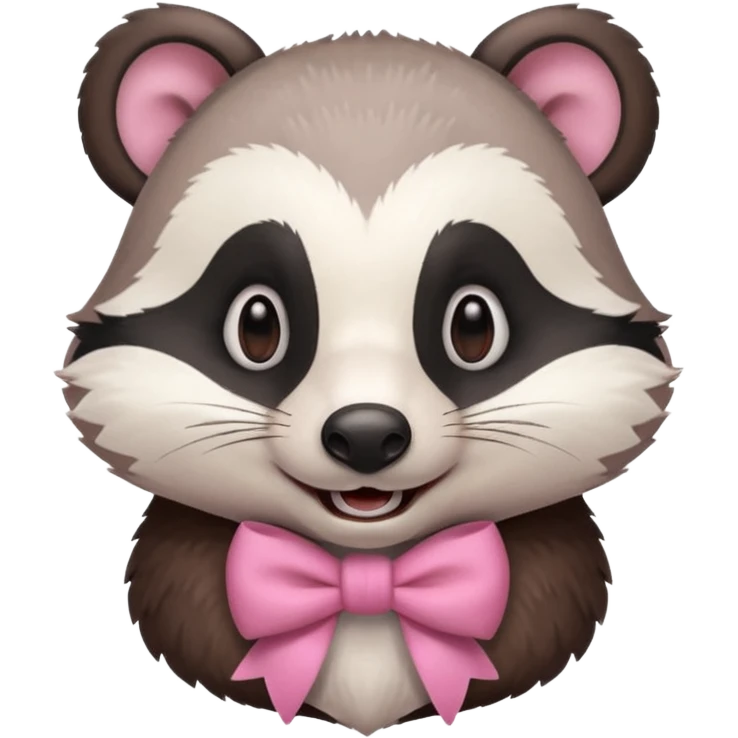 smiling badger, bust up, wearing a pink bow emoji