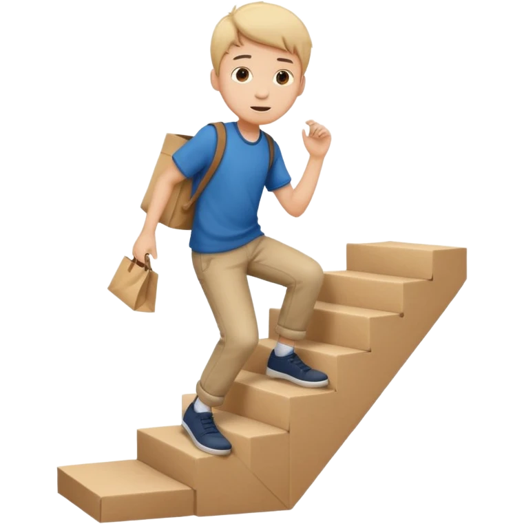 emoji of a boy in a bag stepping on the stairs emoji