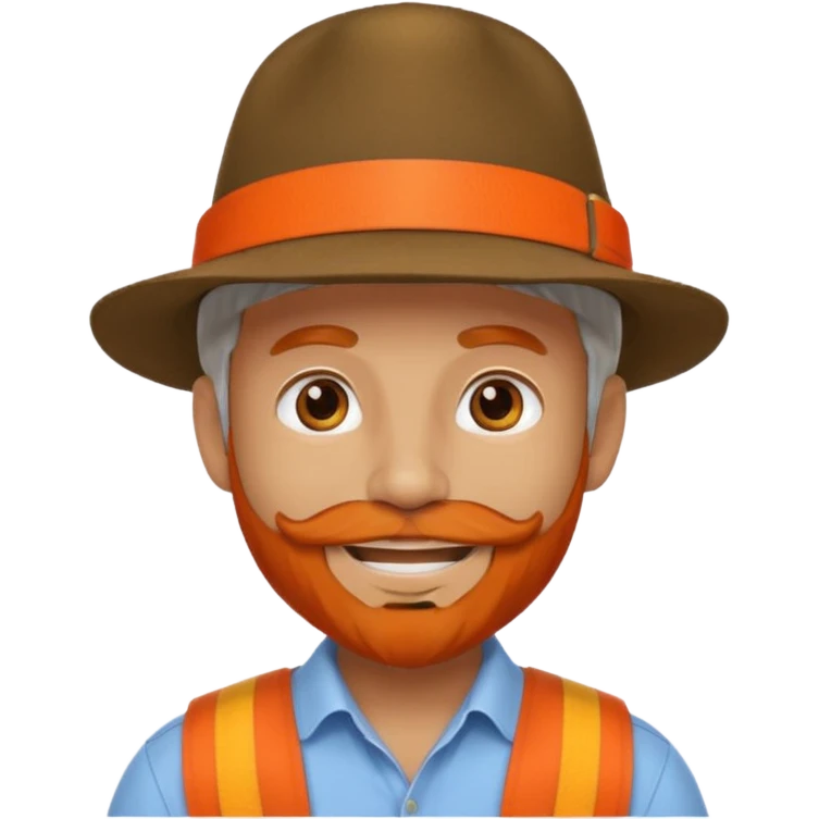change the hat band with orange band and a red belt. change the facial hair to white.  emoji