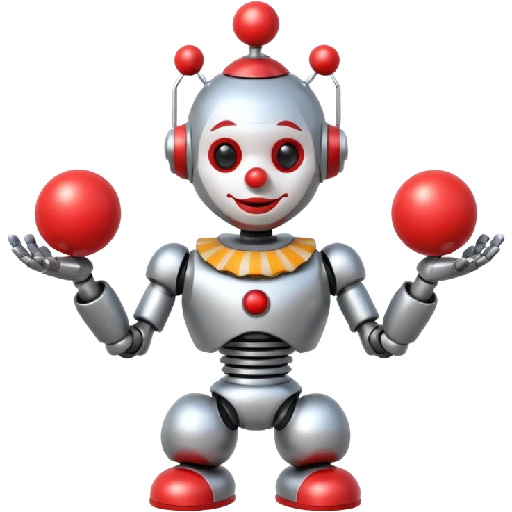 a Circus clown cute robot juggling two metal ball emoji