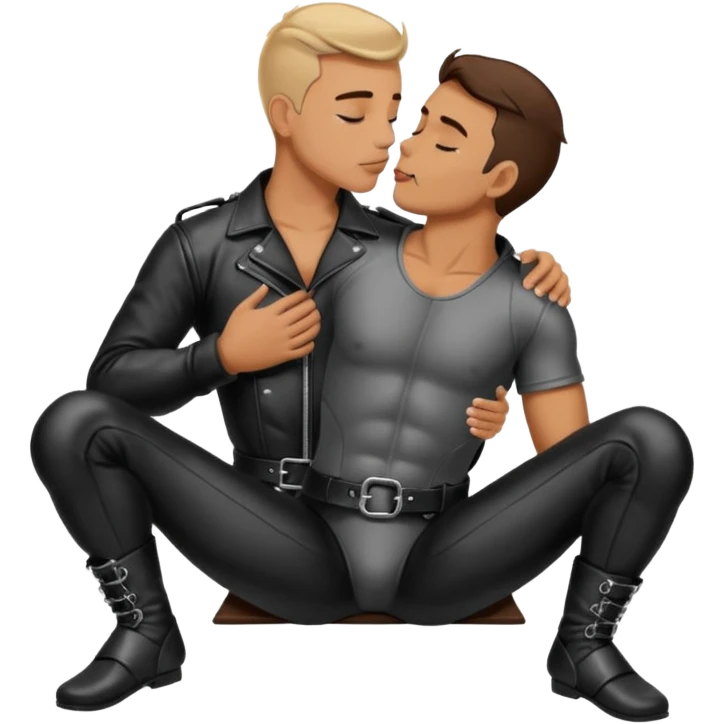 Man in bdsm gear kissing feet emoji