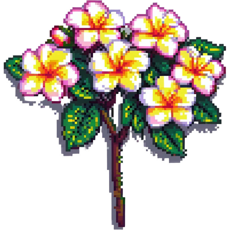 plumeria flower, simple, colorful pixel art emoji