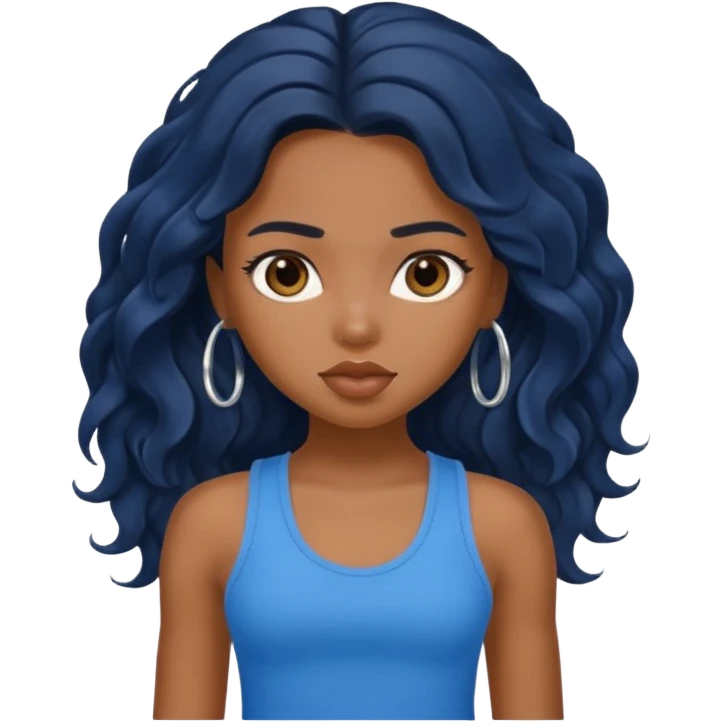 a pretty bratz brown girl with long wavy black hair and a blue tank top on emoji