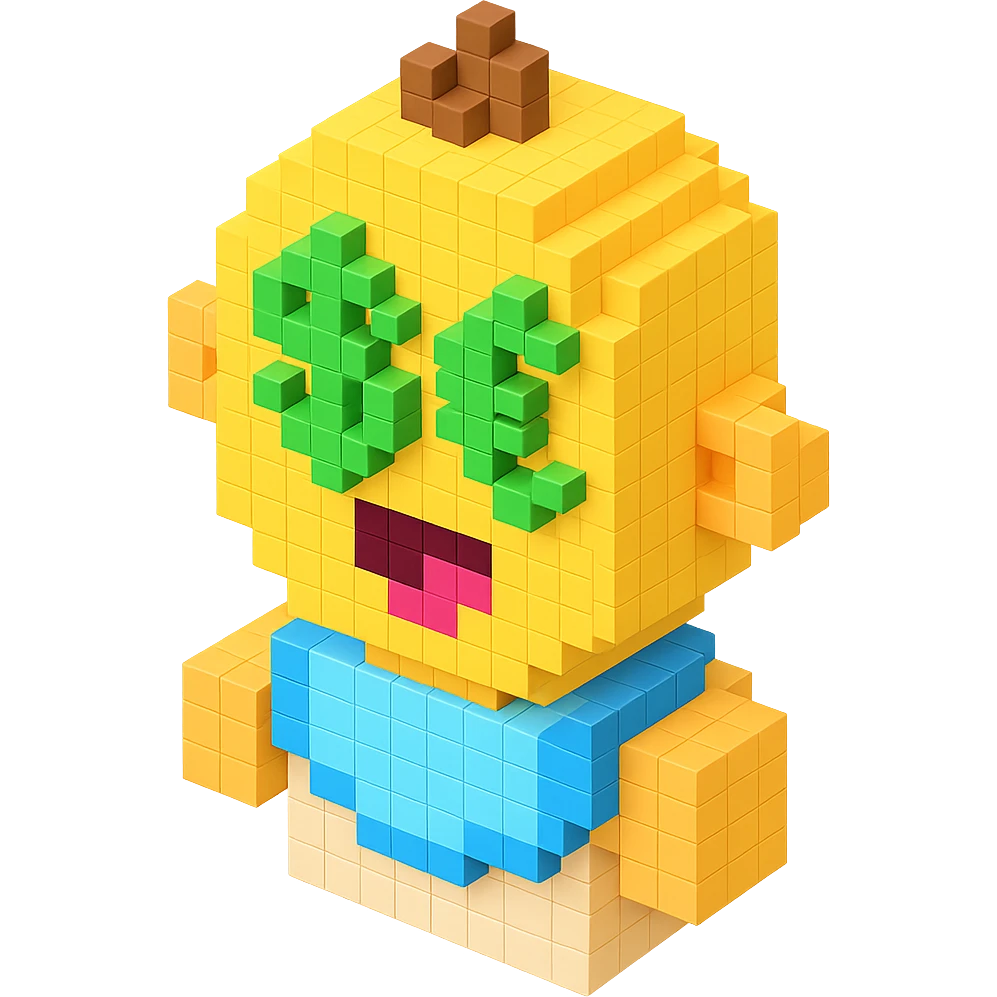 voxel style baby with currency symbols in eyes emoji