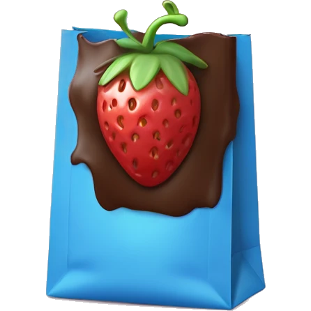 Chocolate covered strawberry’s in a blue bag that says “tru fru” on the front  emoji