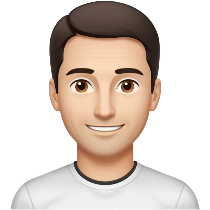 Fit good-looking man in his 40s with young appearance, light brown complexion, elongated face, fine jawline, intense brown eyes, medium eyebrows, straight narrow nose, attractive smile, short dark hair styled fresh, vibrant expression, wearing a white fitted athletic shirt emoji