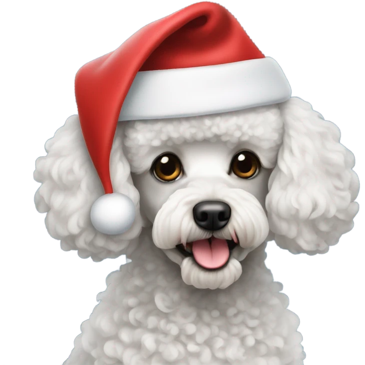 Miniature poodle wearing a Santa hat emoji