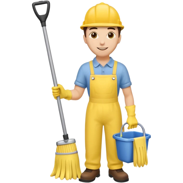 Custodian with yellow rubber gloves, mop emoji