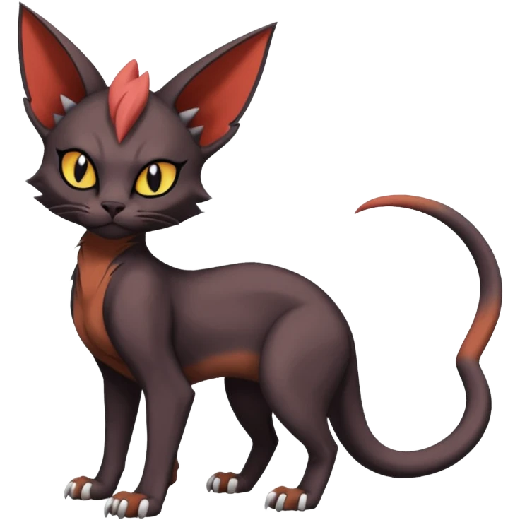 Black edgy Noivern-Torracat-Sphynx-Lykoi-Caracal-cat-Fakemon full-body emoji