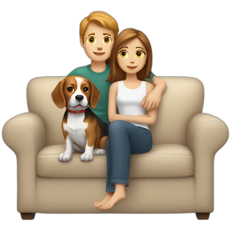 Brown hair White boy and girl and beagle Sit on couch emoji