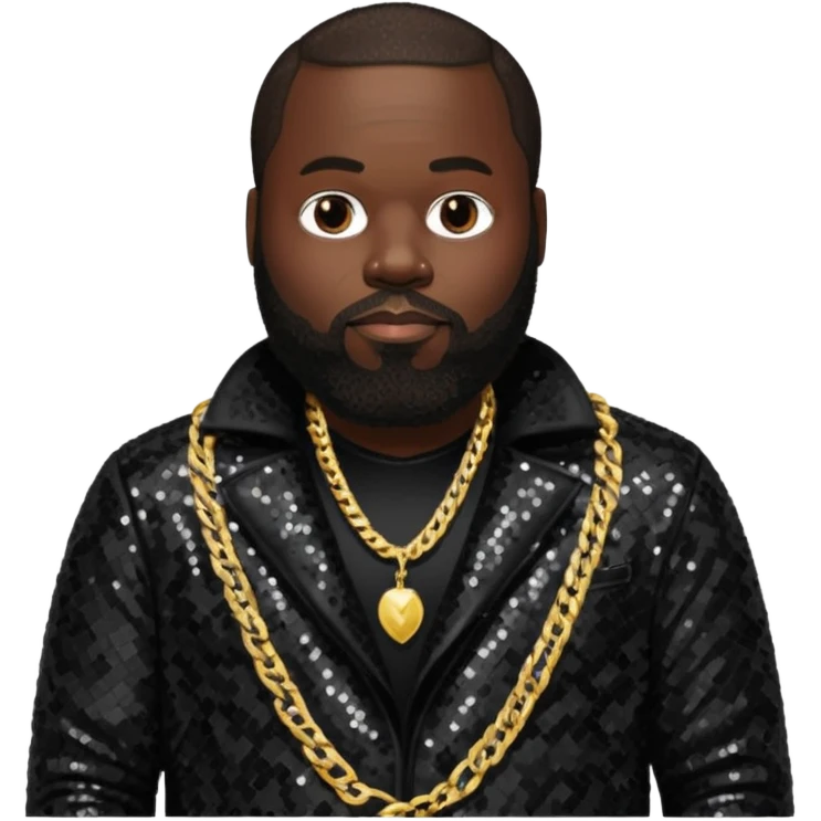 Rick Ross with dark brown hair, black sequin outfit emoji